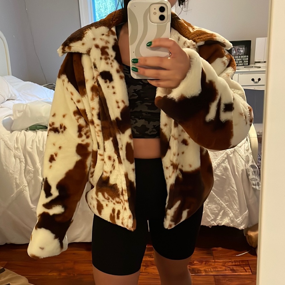Brown cow print cropped jacket